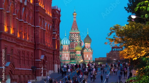 Moscow 4k video in red square. Saint basil`s cathedral is in the frame