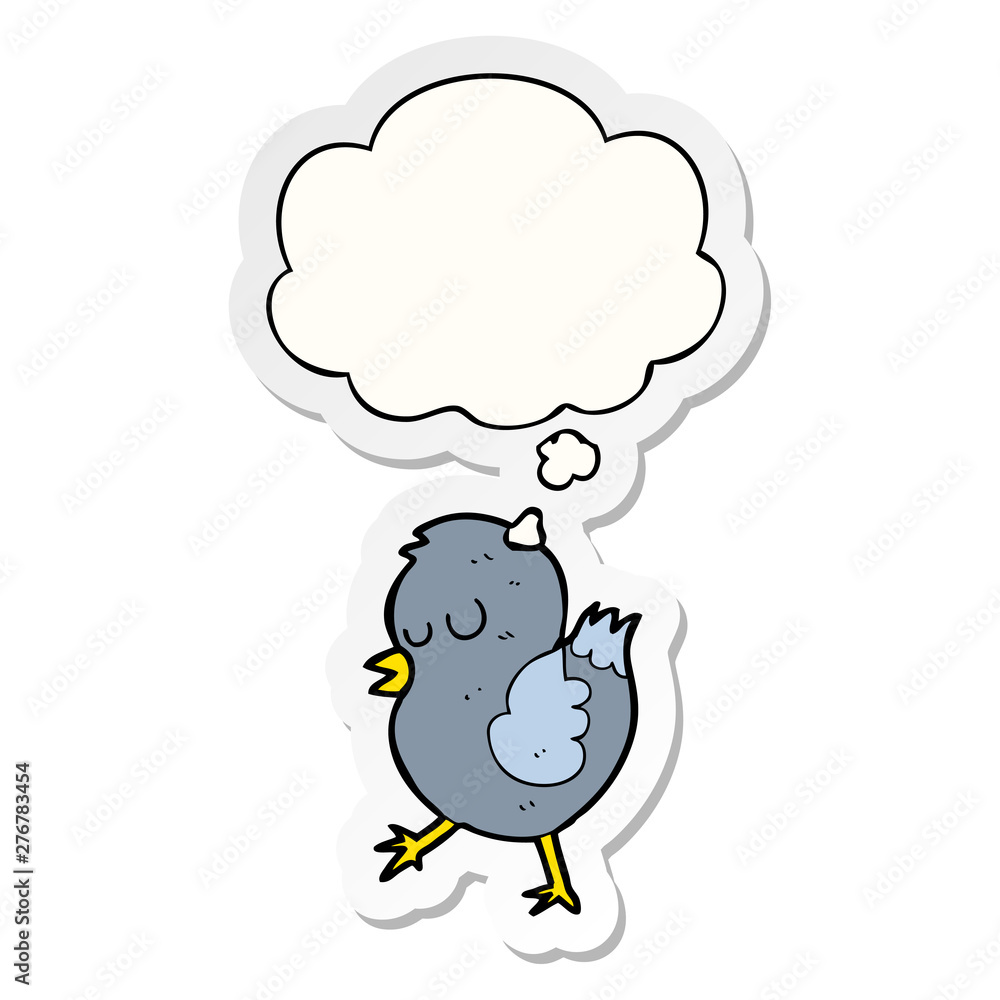 cartoon bird and thought bubble as a printed sticker cartoon bird and thought bubble as a printed sticker