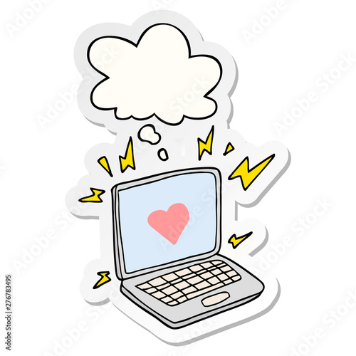 internet dating cartoon  and thought bubble as a printed sticker