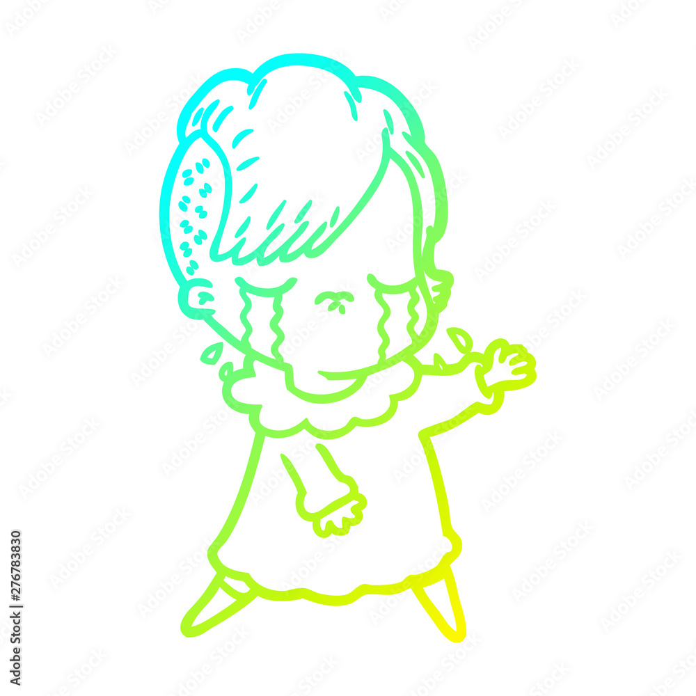 cold gradient line drawing cartoon crying girl cold gradient line drawing cartoon crying girl