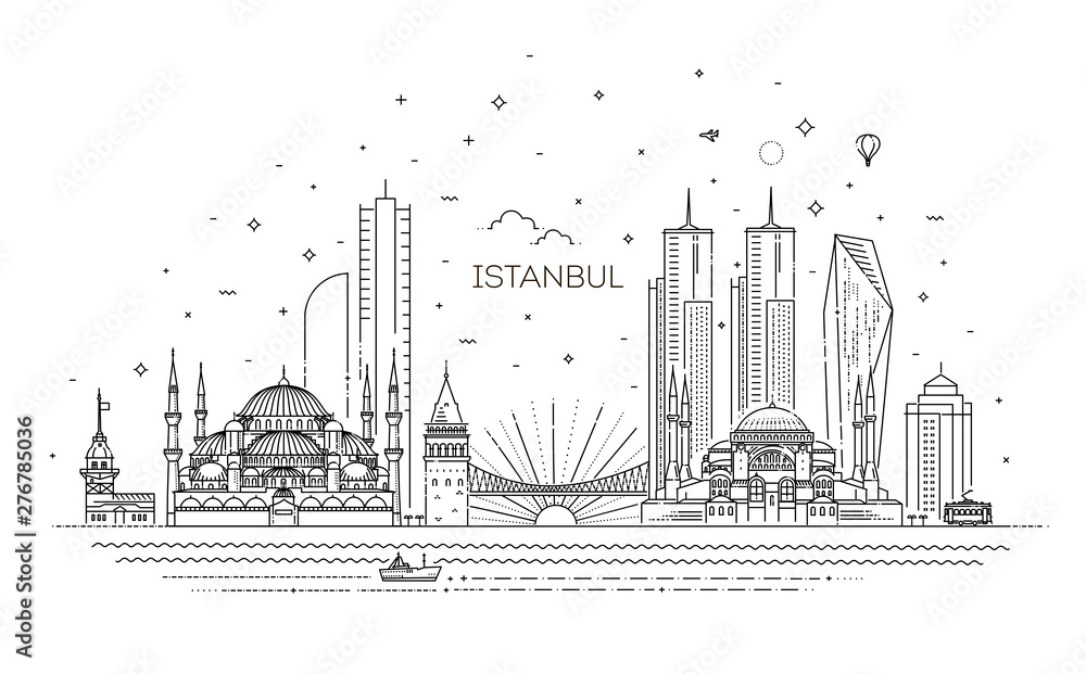 Istanbul skyline, vector illustration in linear style