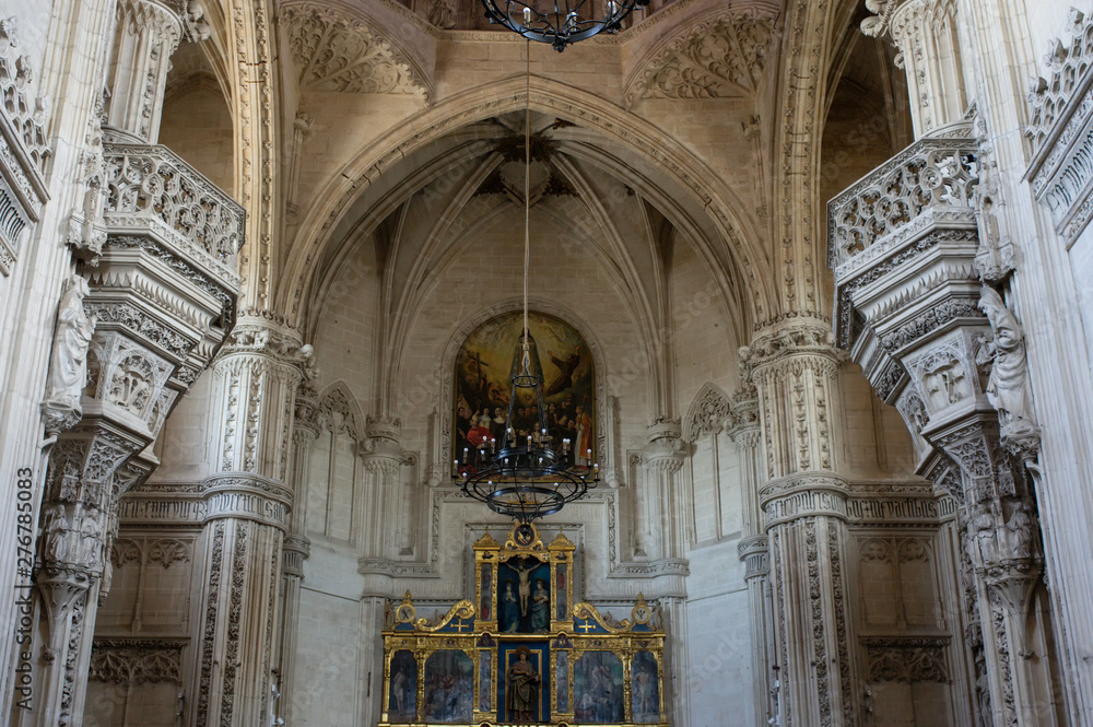 Toledo / Spain - April 30 / 2019 : view of the altar from inside of monasterio san juan de los reyes