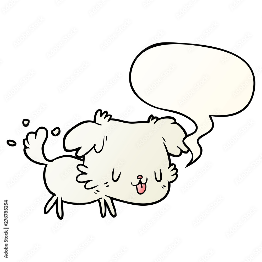 cute cartoon dog wagging tail and speech bubble in smooth gradient style cute cartoon dog wagging tail and speech bubble in smooth gradient style