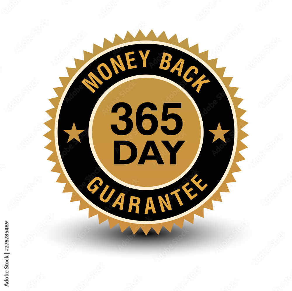Simple yet powerful golden 365 day money back guaranteed badge.