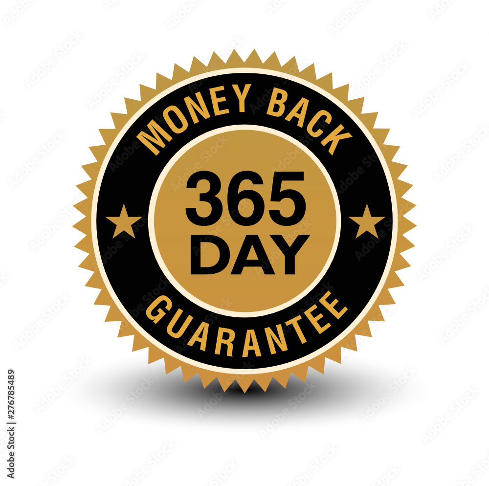 Simple yet powerful golden 365 day money back guaranteed badge. Simple yet powerful golden 365 day money back guaranteed badge.