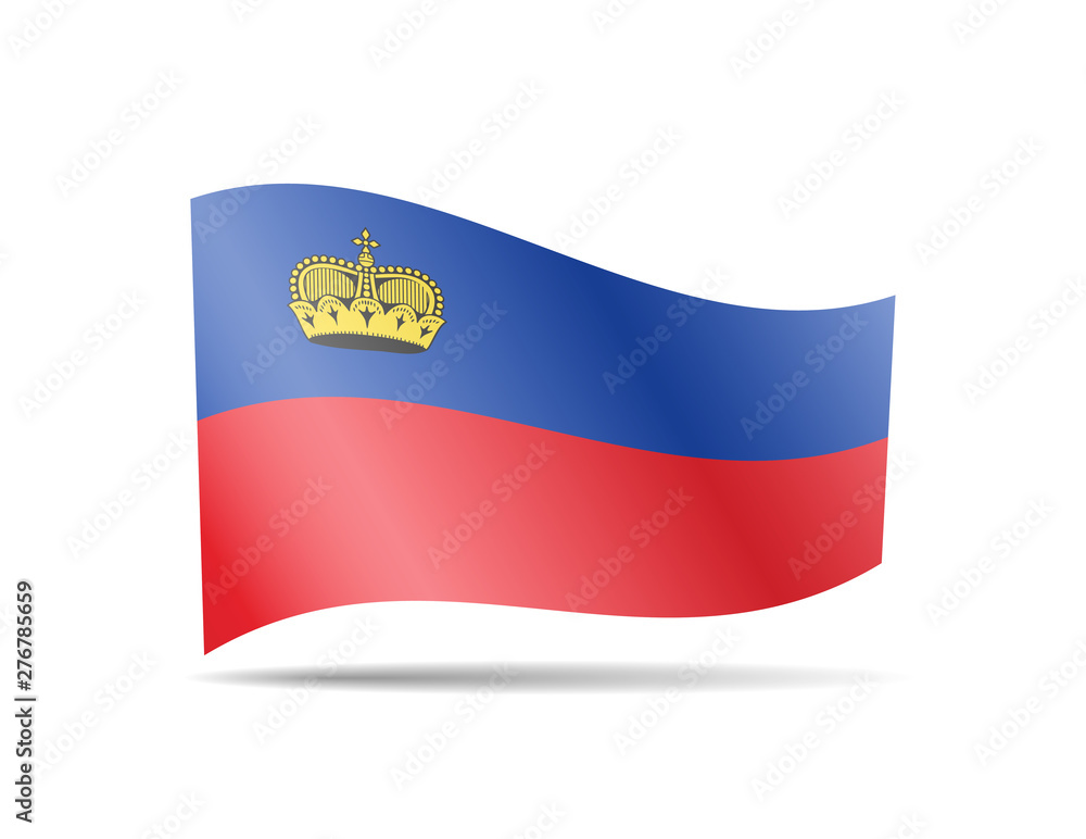 Waving Liechtenstein flag in the wind. Flag on white vector illustration