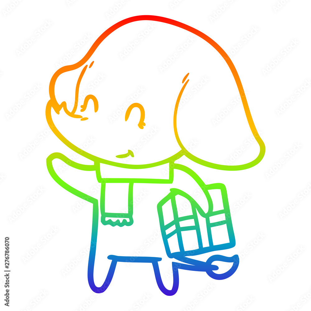 rainbow gradient line drawing cute cartoon christmas elephant rainbow gradient line drawing cute cartoon christmas elephant