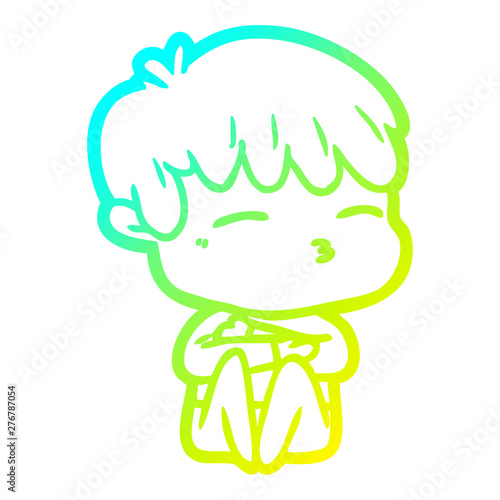 cold gradient line drawing cartoon curious boy
