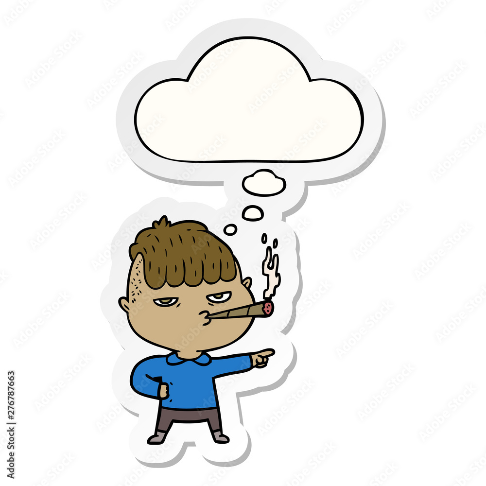 cartoon man smoking and thought bubble as a printed sticker cartoon man smoking and thought bubble as a printed sticker