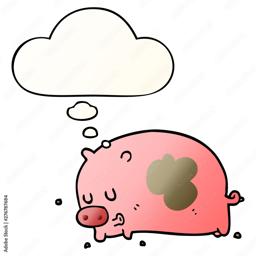 cute cartoon pig and thought bubble in smooth gradient style cute cartoon pig and thought bubble in smooth gradient style