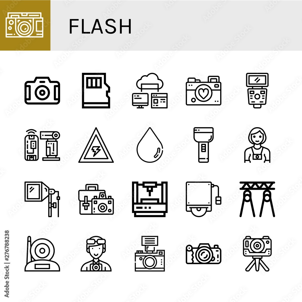 Set of flash icons such as Camera, Micro sd, Computer storage, Photographer, Flash, Voltage, Blur, Flashlight, Camera bag, Laser, Hard disk, Spotlight , flash Set of flash icons such as Camera, Micro sd, Computer storage, Photographer, Flash, Voltage, Blur, Flashlight, Camera bag, Laser, Hard disk, Spotlight , flash