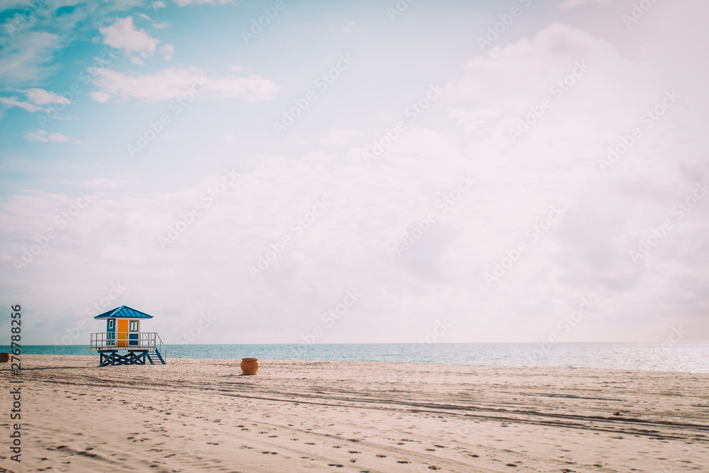tropical beach with lifeguard cabin, Florida, USA tropical beach with lifeguard cabin, Florida, USA