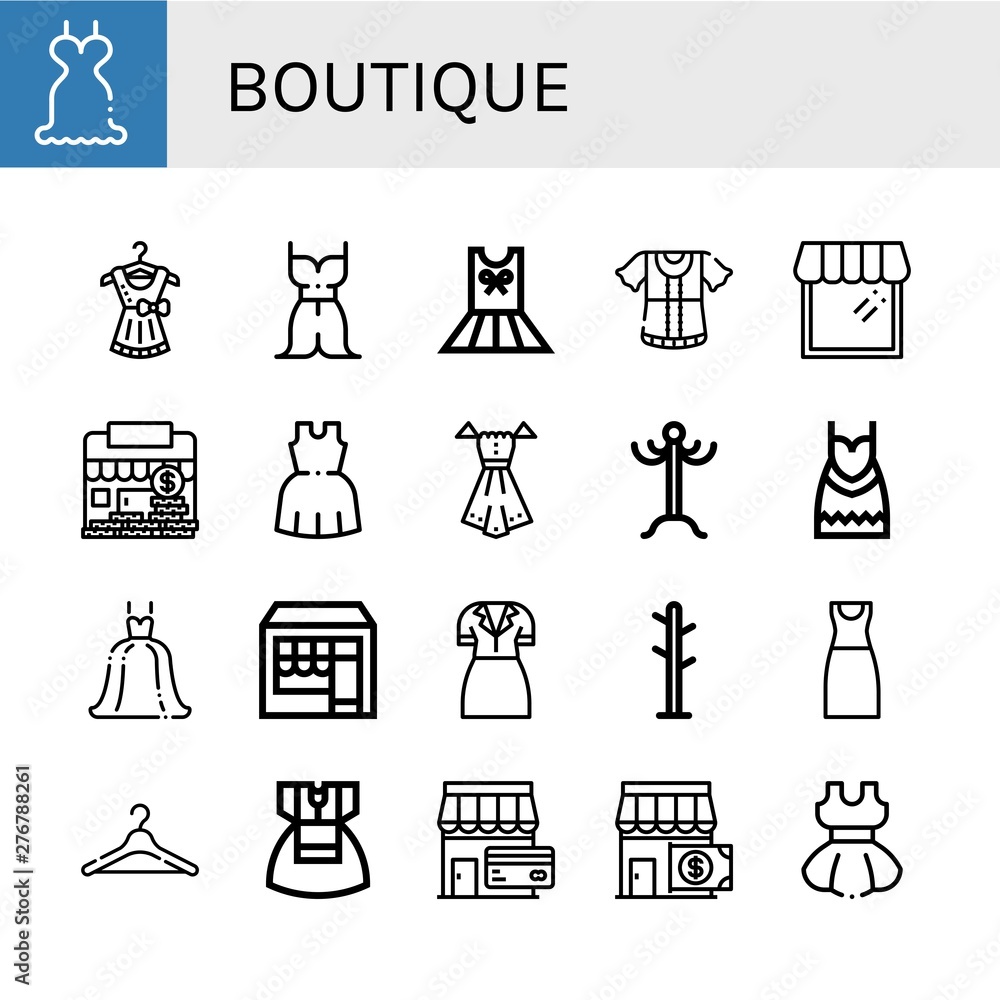 Set of boutique icons such as Dress, Shop, Coat rack, Wedding dress, Hanger , boutique Set of boutique icons such as Dress, Shop, Coat rack, Wedding dress, Hanger , boutique