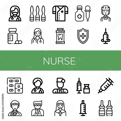 Set of nurse icons such as Surgeon, Medicine, Syringe, Doctor, Medical, Nurse, Nun, Vaccination , nurse
