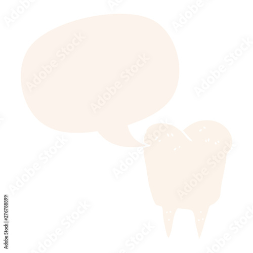 cartoon tooth and speech bubble in retro style
