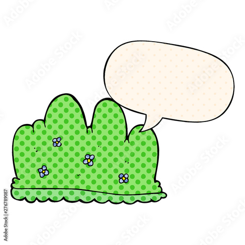 cartoon hedge and speech bubble in comic book style