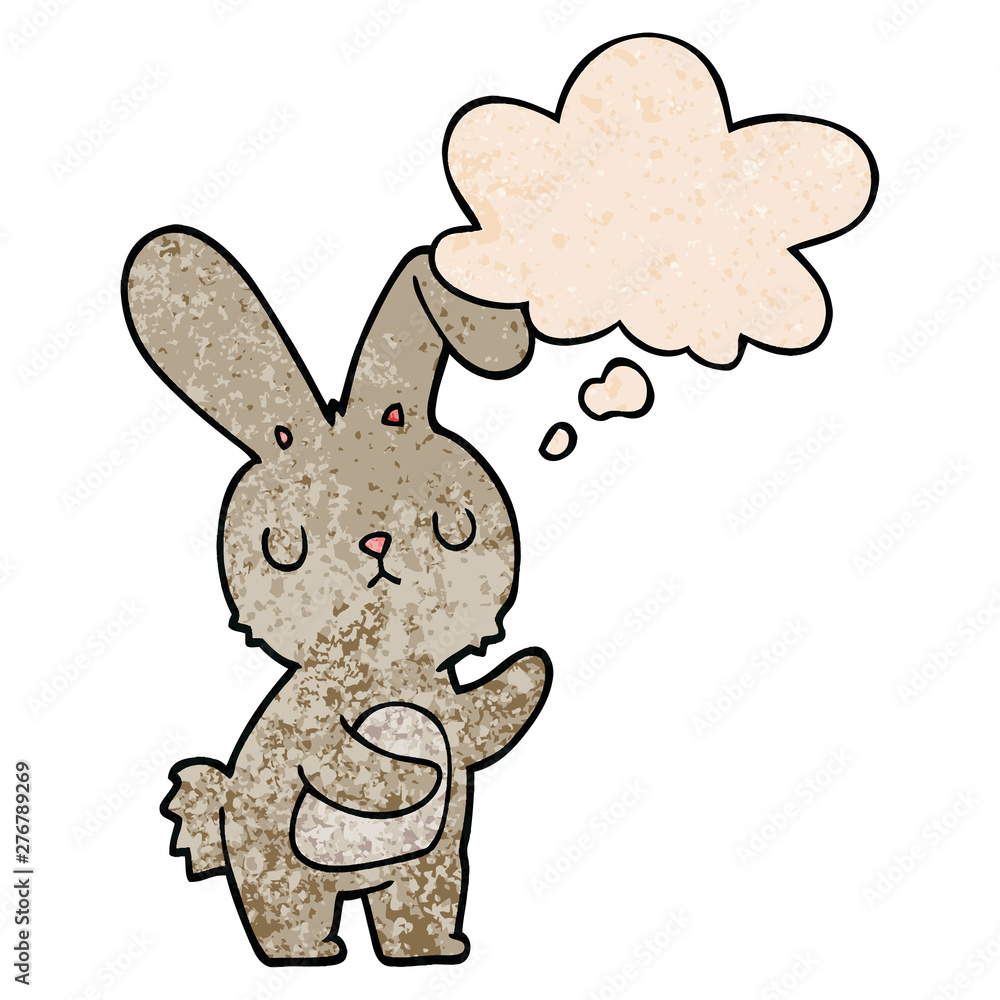cute cartoon rabbit and thought bubble in grunge texture pattern style cute cartoon rabbit and thought bubble in grunge texture pattern style