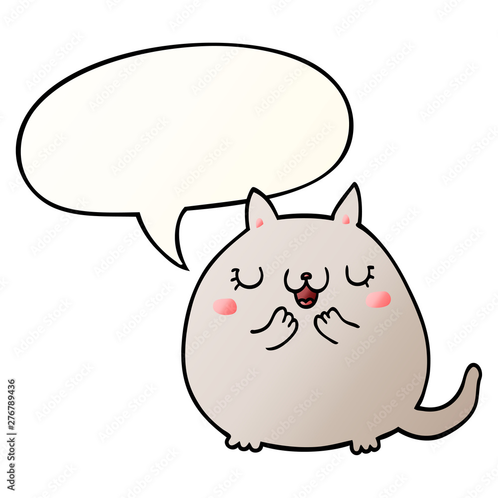 cartoon cute cat and speech bubble in smooth gradient style cartoon cute cat and speech bubble in smooth gradient style
