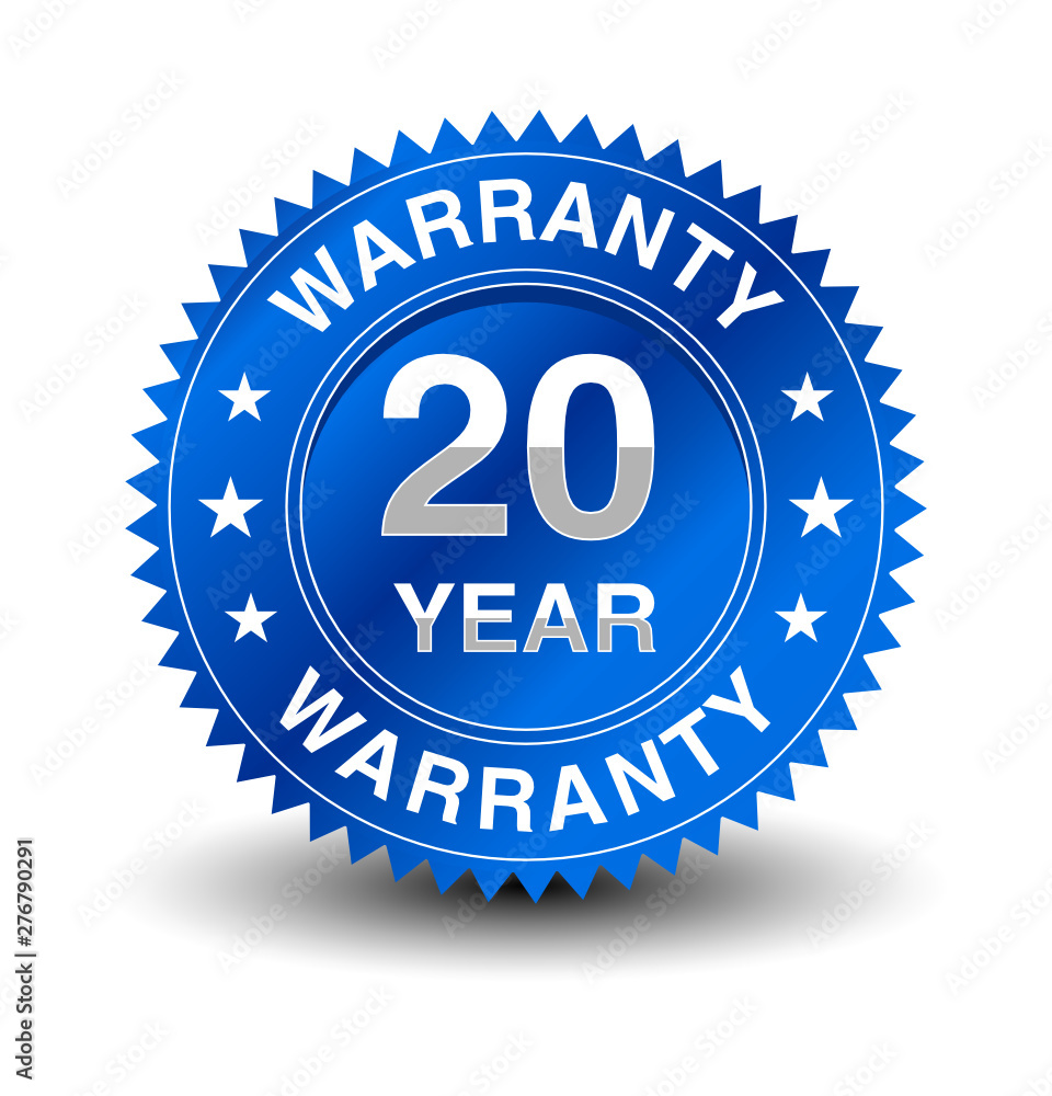 Reliable powerful 20 year warranty badge. 