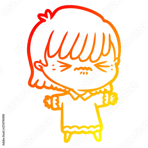 warm gradient line drawing annoyed cartoon girl