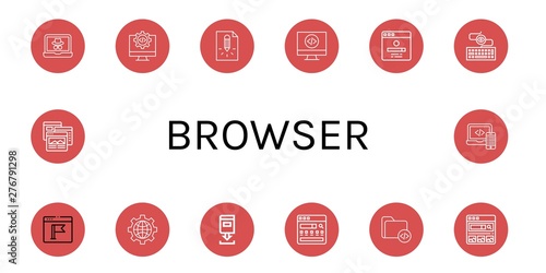 Set of browser icons such as Webpage, Code, Page, Search engine, Keylogger, Browser, Internet, Download, Coding , browser