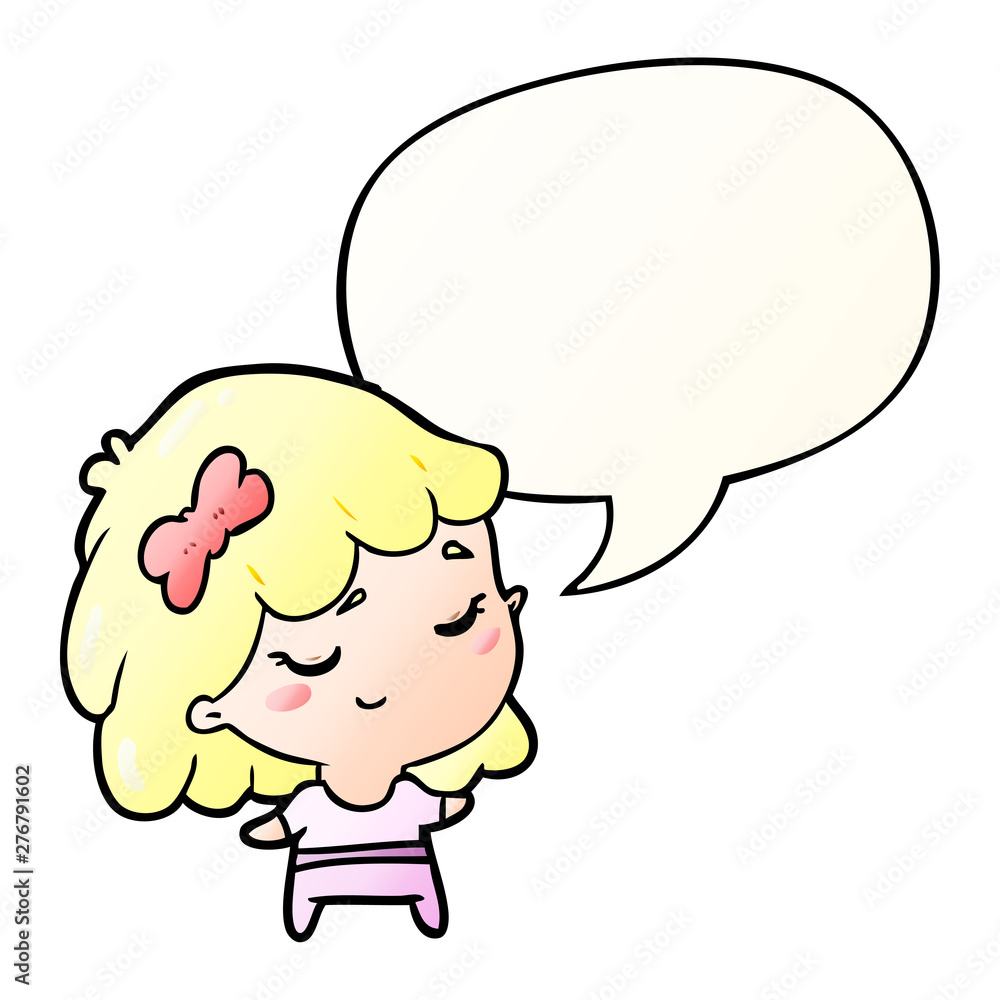 cute cartoon happy girl and speech bubble in smooth gradient style cute cartoon happy girl and speech bubble in smooth gradient style