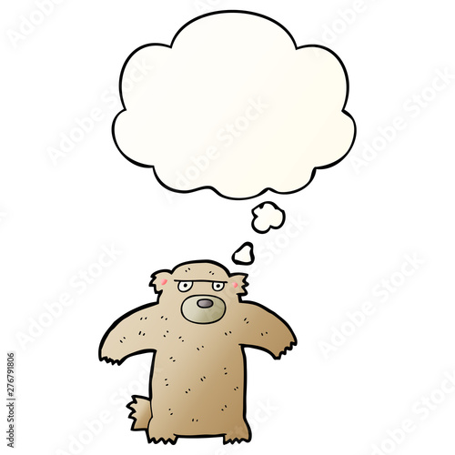 cartoon bear and thought bubble in smooth gradient style