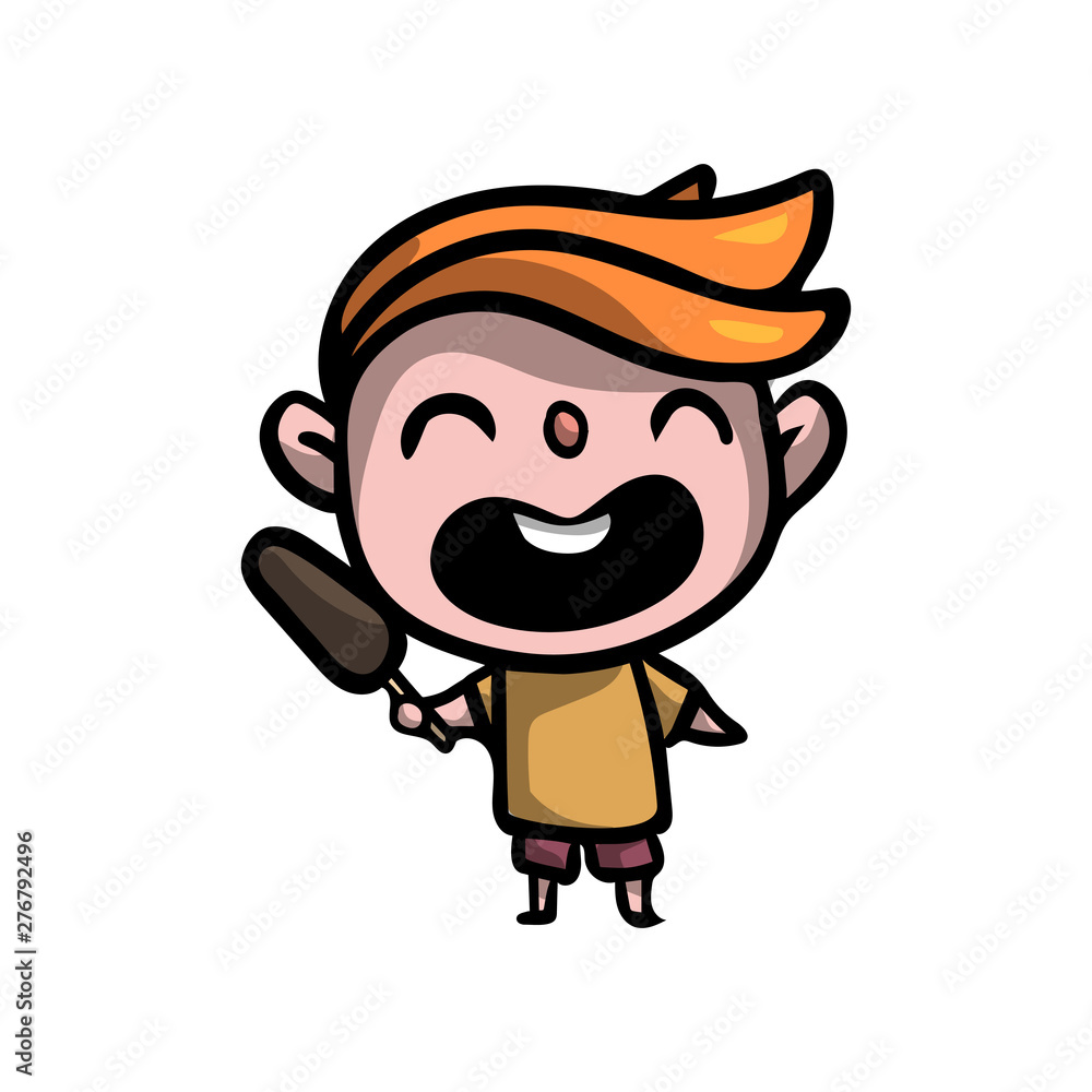 Cute red hair boy is happy with chocolate popsicle