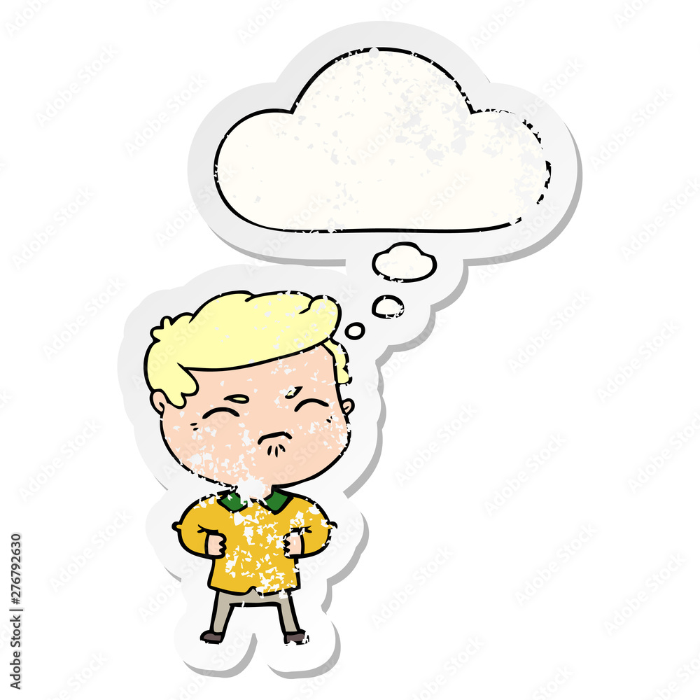 cartoon annoyed man and thought bubble as a distressed worn sticker cartoon annoyed man and thought bubble as a distressed worn sticker