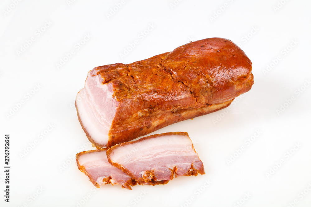 Smoked pork meat over white background Smoked pork meat over white background