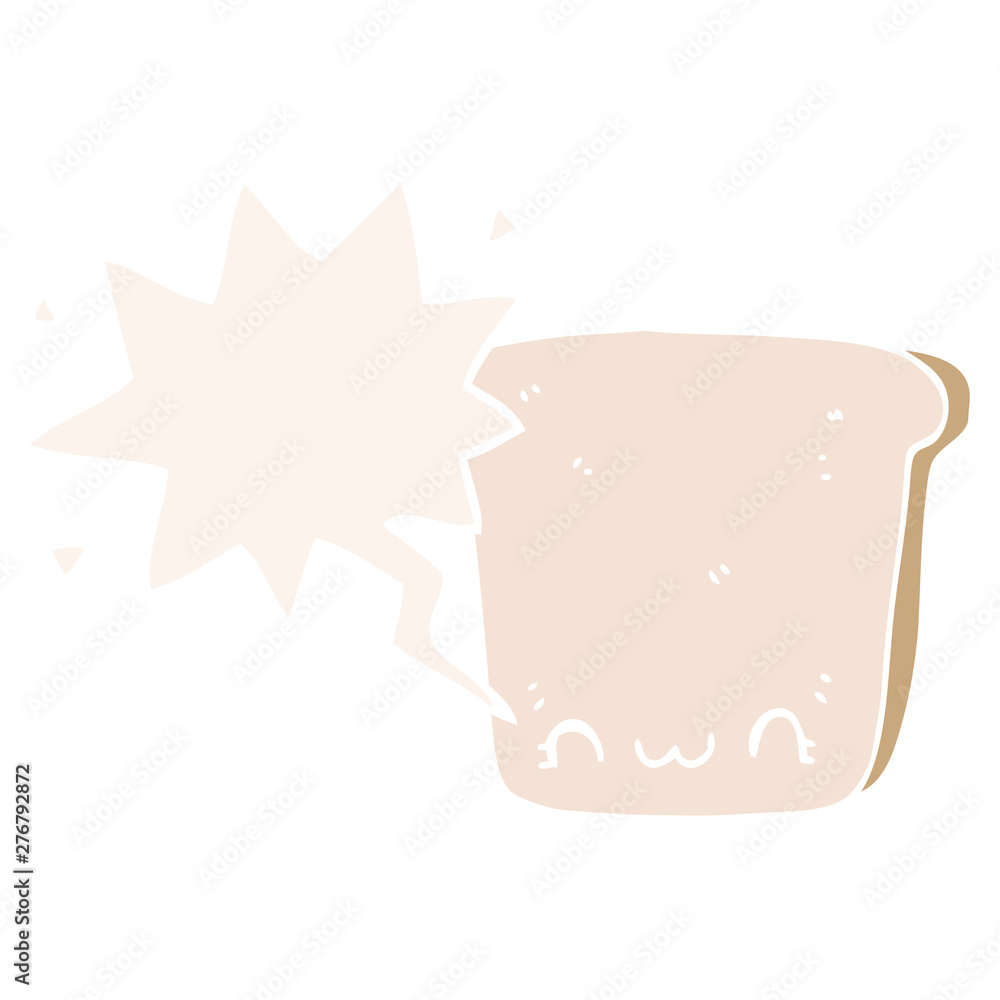 cartoon slice of bread and speech bubble in retro style cartoon slice of bread and speech bubble in retro style