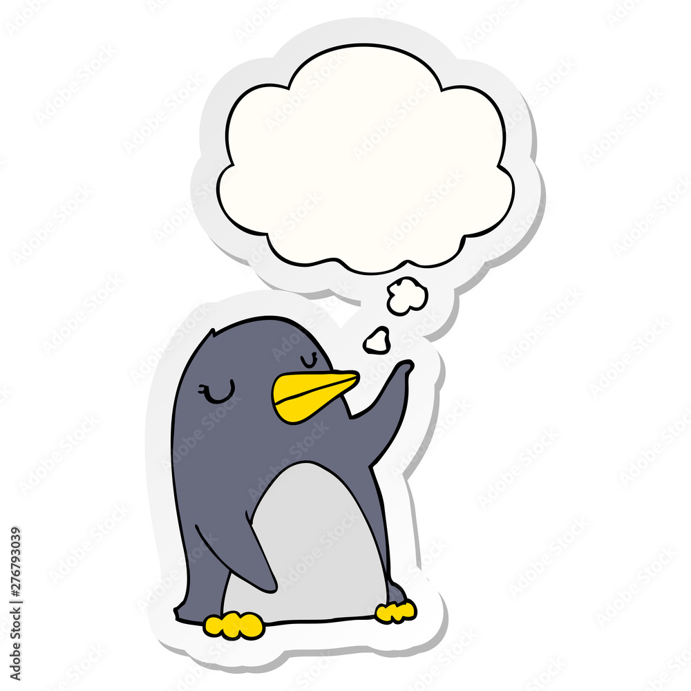 cartoon penguin and thought bubble as a printed sticker cartoon penguin and thought bubble as a printed sticker