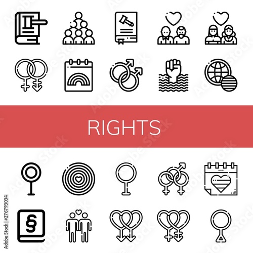 Set of rights icons such as Law, Bisexual, World pride day, Constitution, Gay, Lesbian, Transvestite, Third gender , rights