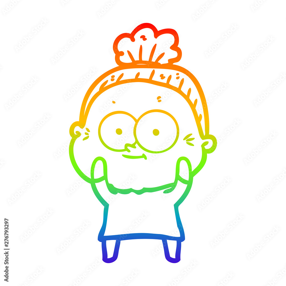 rainbow gradient line drawing cartoon happy old woman rainbow gradient line drawing cartoon happy old woman