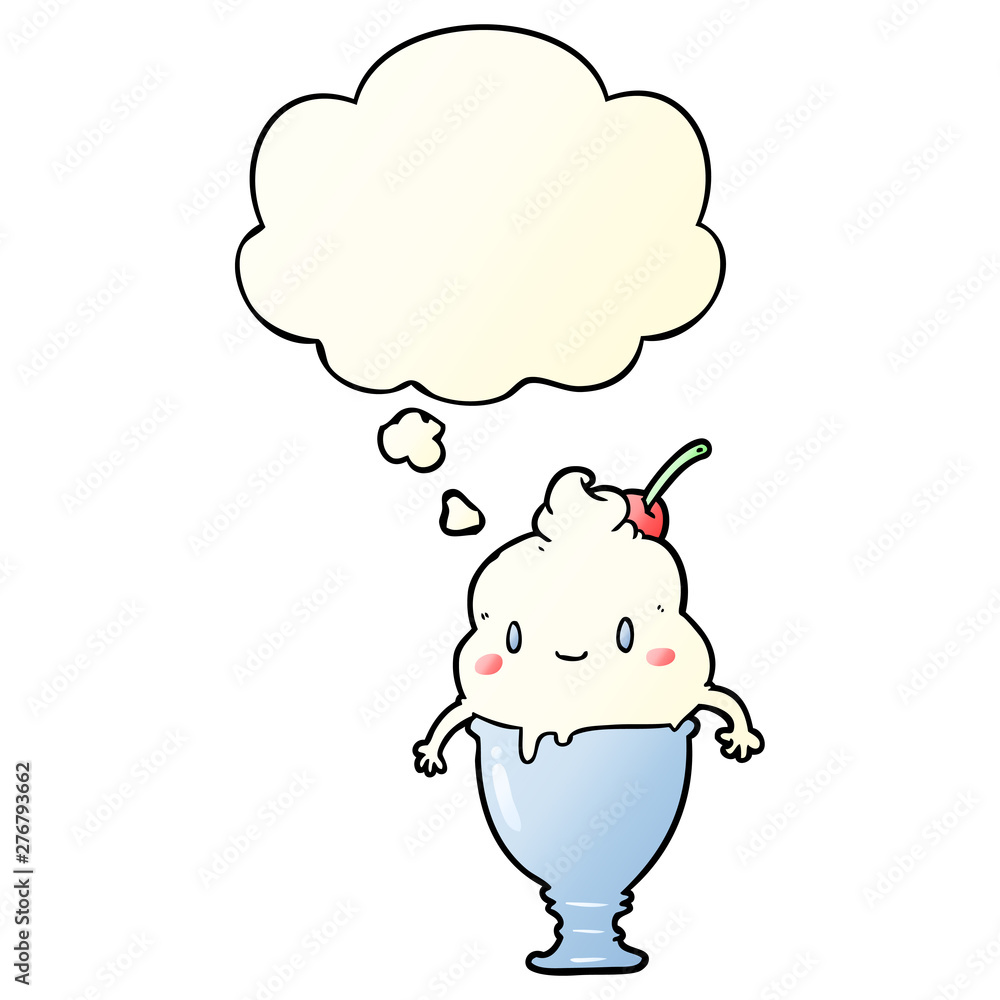 cute cartoon ice cream and thought bubble in smooth gradient style cute cartoon ice cream and thought bubble in smooth gradient style