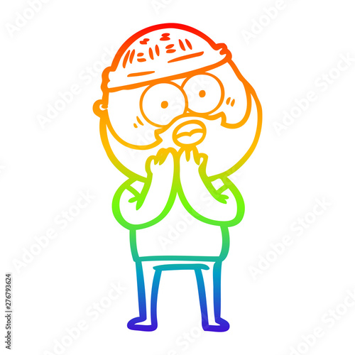 rainbow gradient line drawing cartoon surprised bearded man