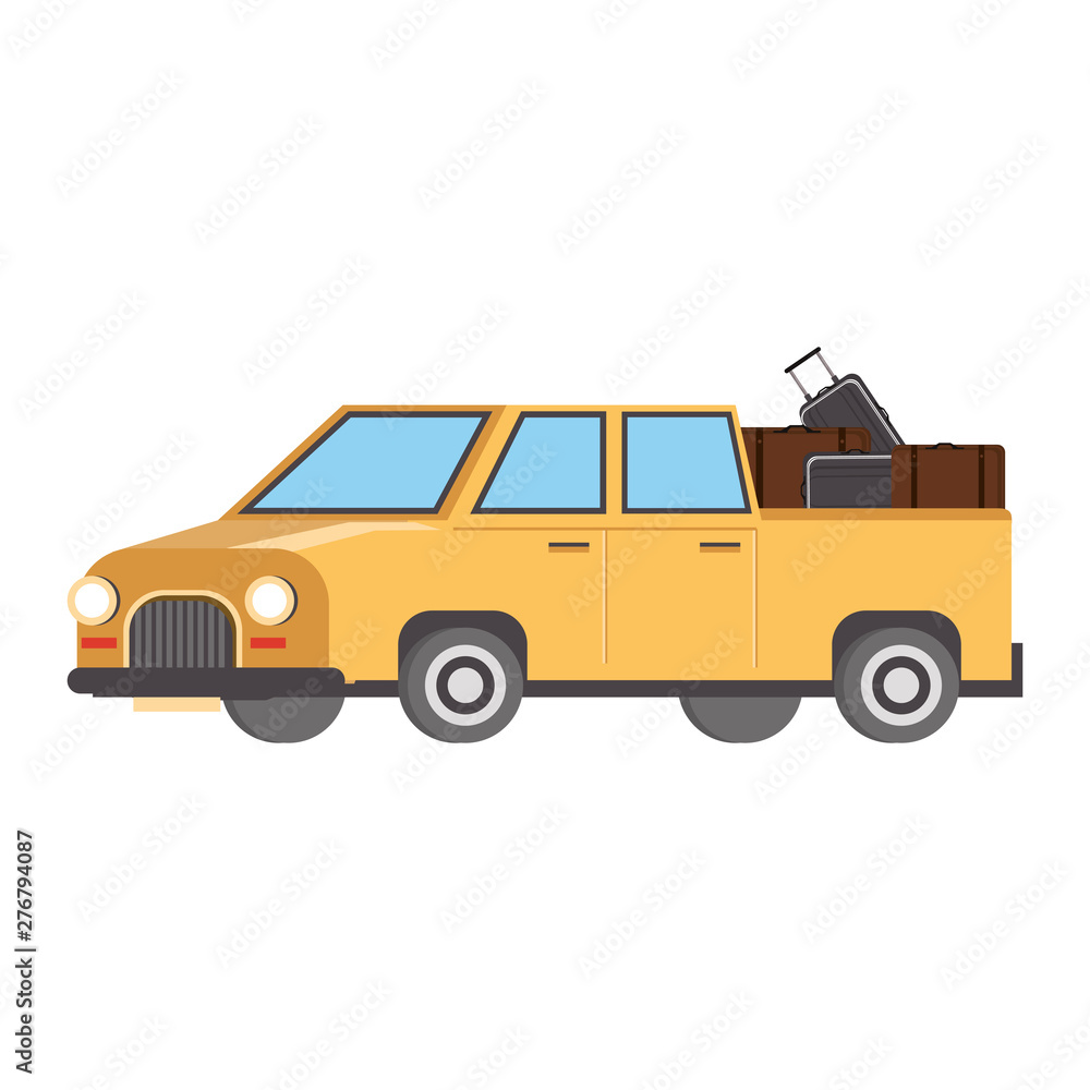 Pick up vehicle with luggage isolated Pick up vehicle with luggage isolated