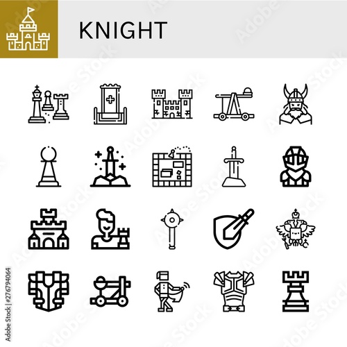 Set of knight icons such as Castle, Chess, Throne, Fortress, Catapult, Viking, Pawn, Sword, Board game, Knight, Mace, Rpg game, Coat of arms, Armour, Medieval, Armor , knight