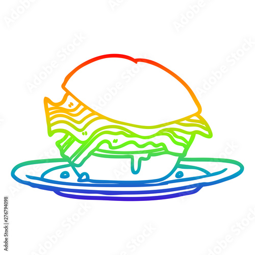 rainbow gradient line drawing amazingly tasty bacon breakfast sandwich with cheese