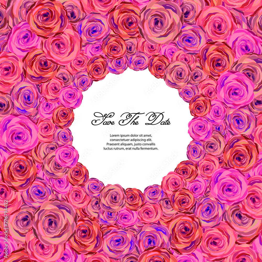  Flower frame of roses - greeting card. Vector illustration. wedding cards