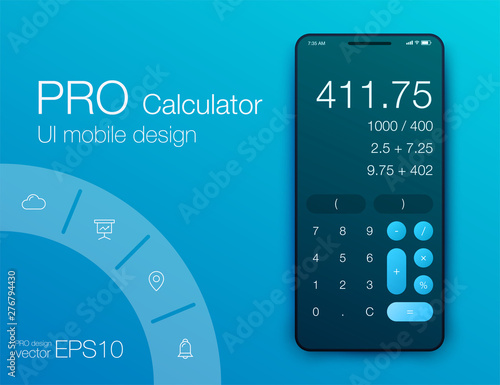 Smartphone with calculator. Ui design with colorfull graphics