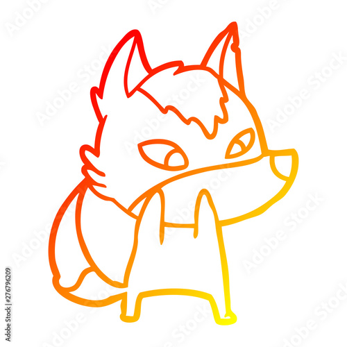 warm gradient line drawing shy cartoon wolf