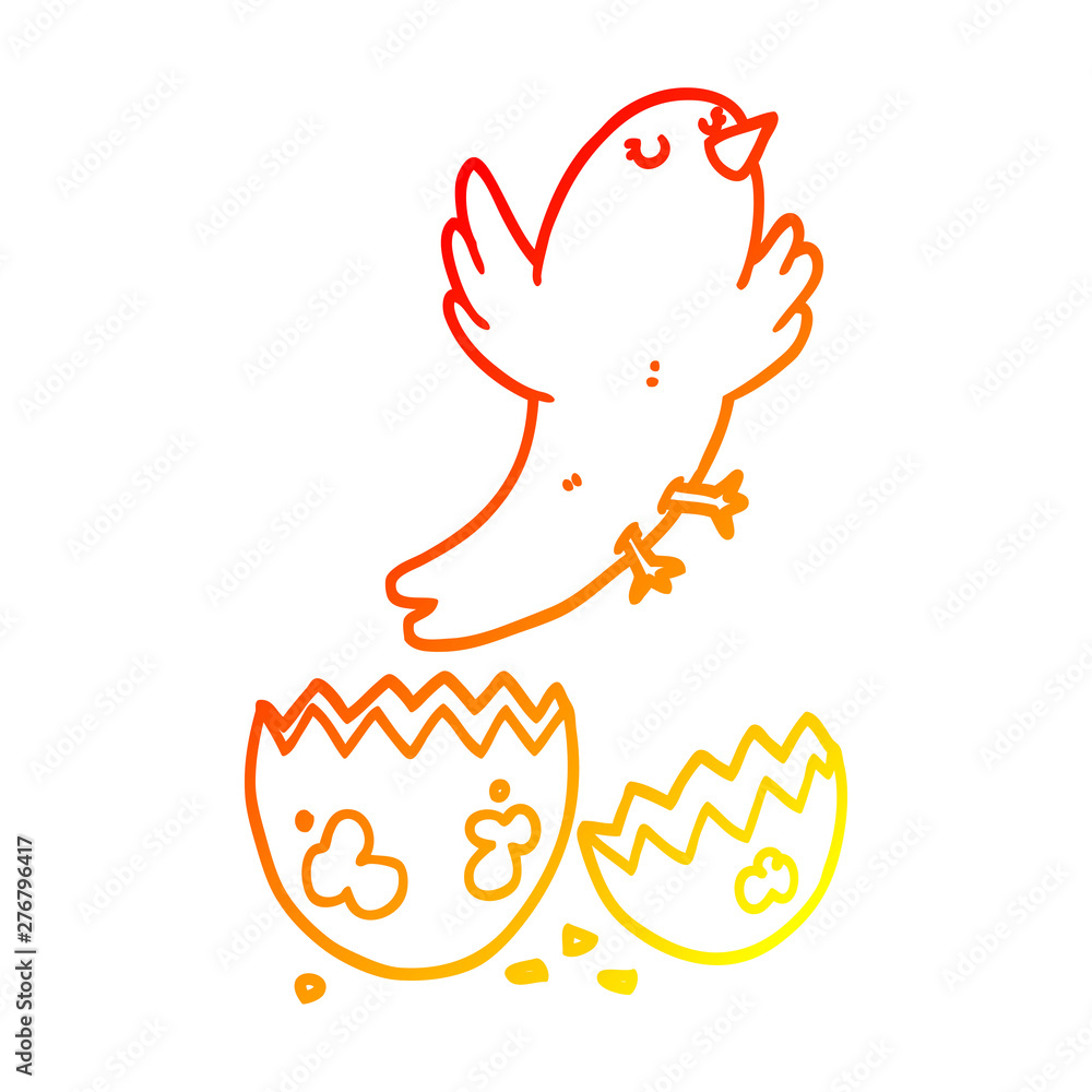 warm gradient line drawing cartoon bird hatching from egg