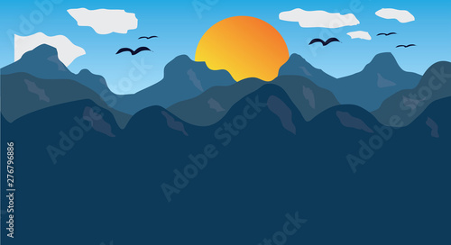 Mountain view  sky  sun  vector