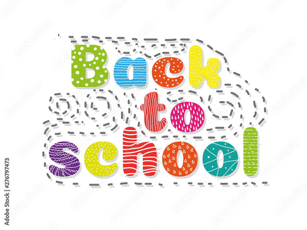 beautiful bright graphic background with text pattern back to school on white background