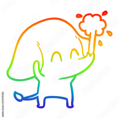 rainbow gradient line drawing cute cartoon elephant spouting water