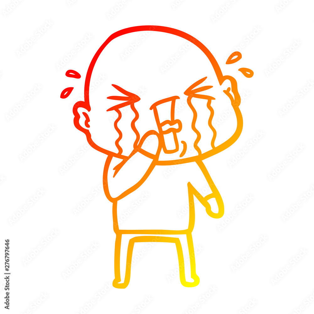warm gradient line drawing cartoon crying bald man warm gradient line drawing cartoon crying bald man