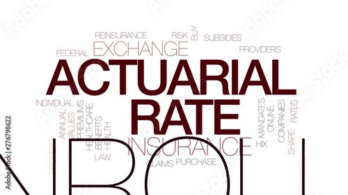 Actuarial rate animated word cloud. Kinetic typography. photo