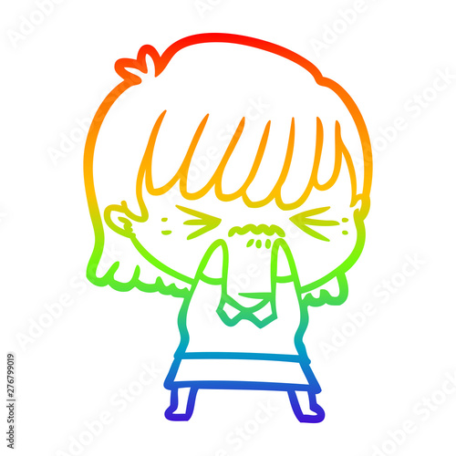rainbow gradient line drawing annoyed cartoon girl