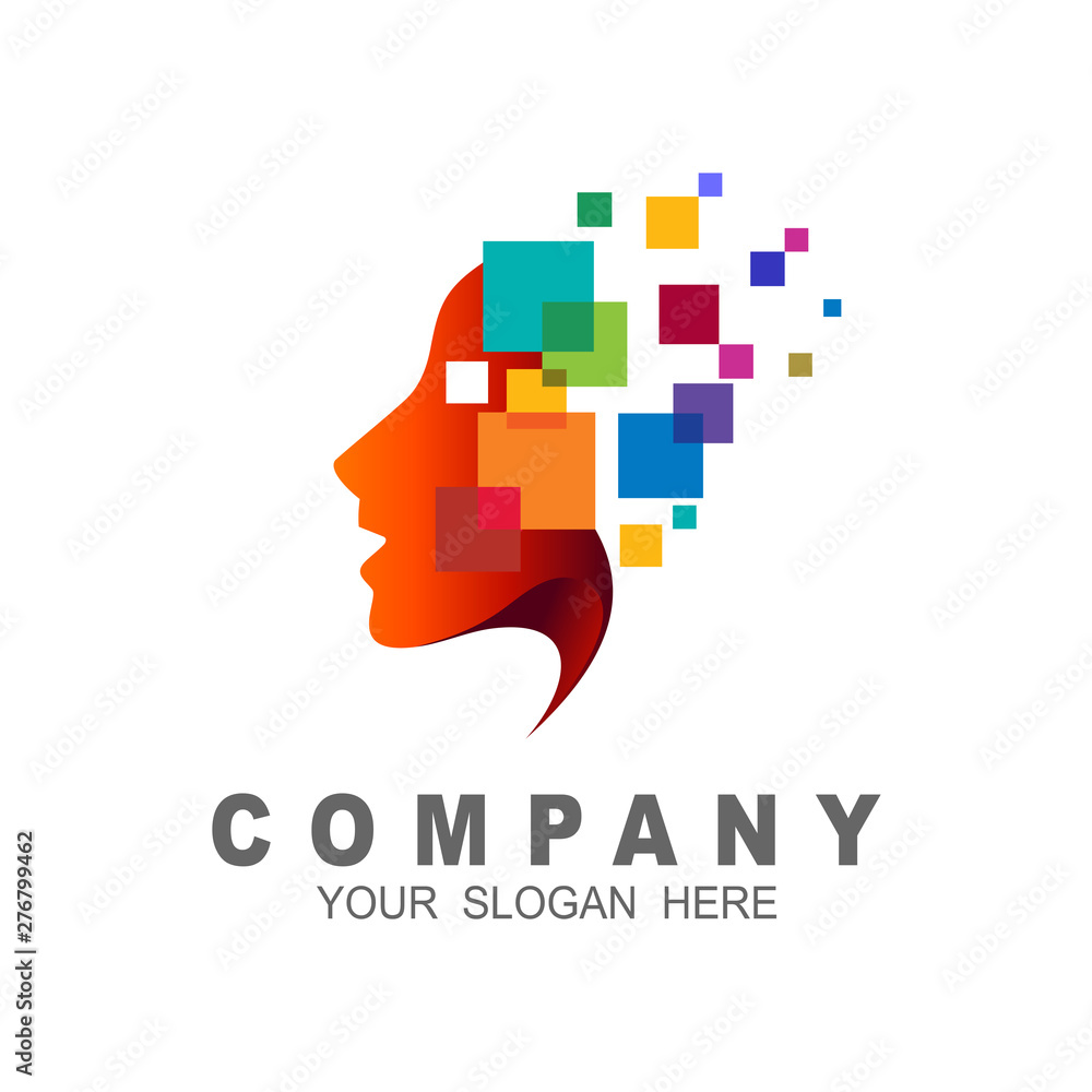 Digital abstract human head logo, pixel logo design templat Digital abstract human head logo, pixel logo design templat